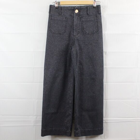 Maeve Jeans Womens 25 The Colette Sparkle Denim Cropped Wide Leg Black Pockets - Picture 4 of 16